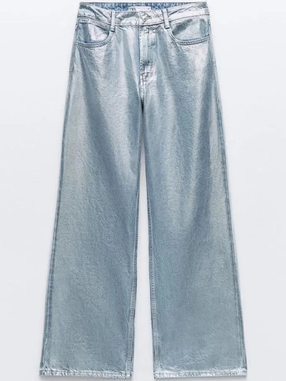 Zara Metallic Silver Straight Wide-Leg Women’s Jeans